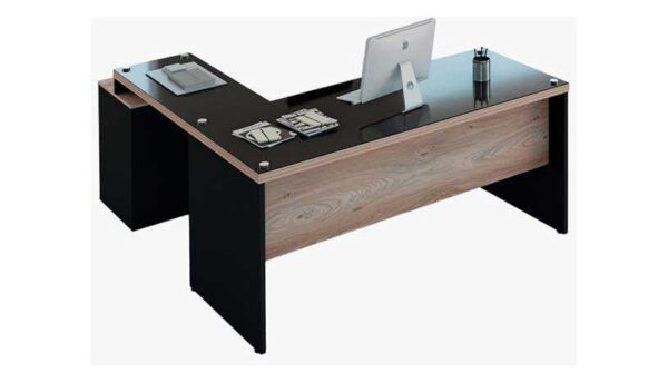 Mesa Em L Com Vidro Glass
