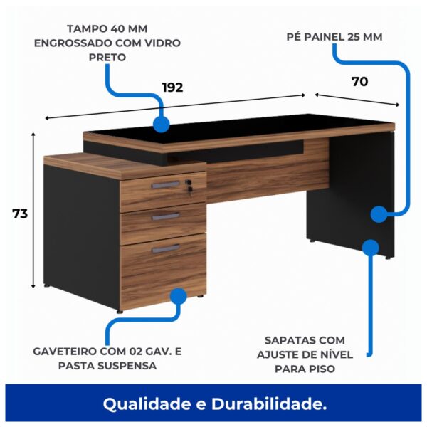 MESA DIRETORIA RETA COM VIDRO - Image 3
