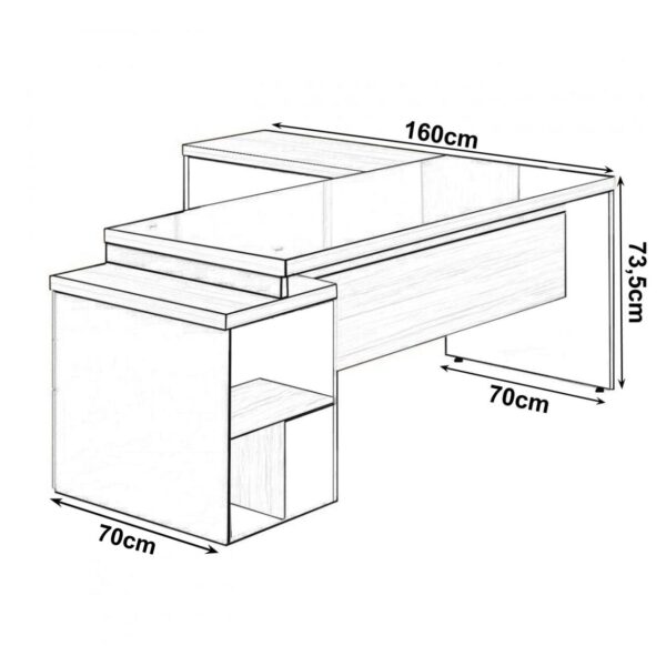 MESA DIRETORIA VIDRO FUMÊ COM  MESA AUXILIAR – 1,92×1,60m MARSALA / PRETO - Image 3