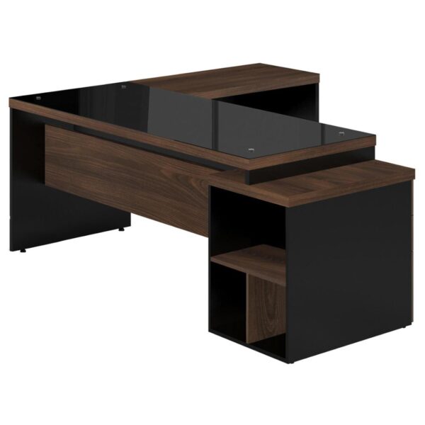 MESA DIRETORIA VIDRO FUMÊ COM  MESA AUXILIAR – 1,92×1,60m MARSALA / PRETO - Image 2