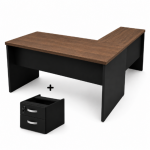 Mesa em L Maranello 1,50x1,50 – Nogal com Preto